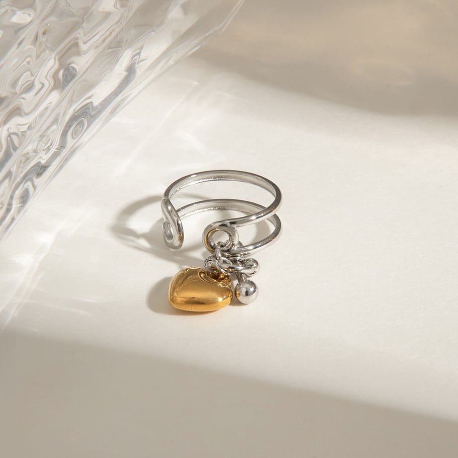 1 Piece Romantic Series Heart Pendant Stainless Steel Gold and Silver Color Women's Single Rings Picture7