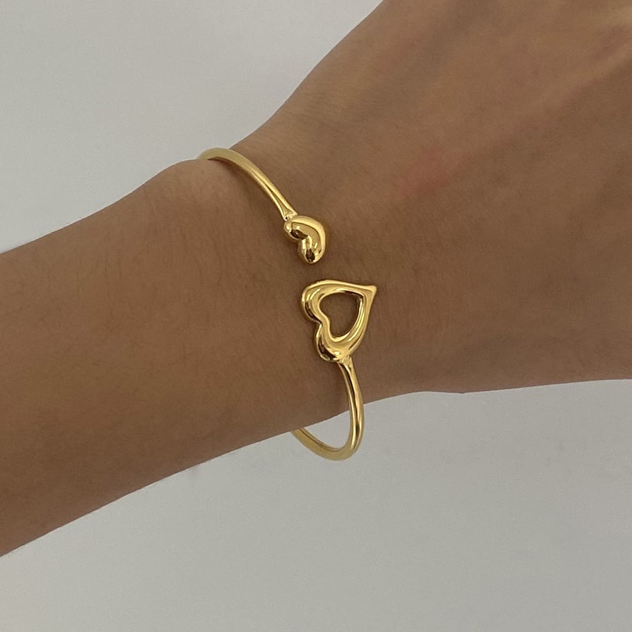 1 Piece Minimalist Series Classic heart Shape Stainless Steel Gold Color Adjustable Women's Bangles Picture6