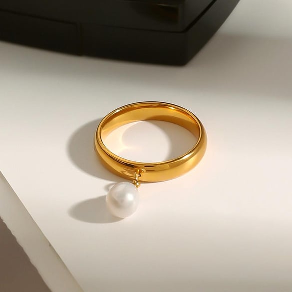 1 Piece Classic Series Retro Elegant Sphere All-match Stainless Steel 18K Gold Color Women's Single Rings