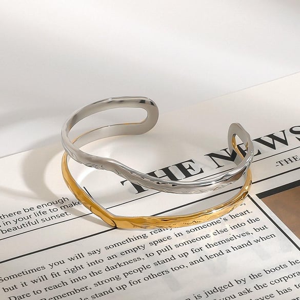 1 Piece Modern Series Asymmetric Line Stainless Steel Gold and Silver Color Women's Bangles 2