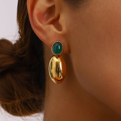 1 Pair Classic Series Chic Annular Stainless Steel Natural Stone Women's Drop Earrings h5 Picture6
