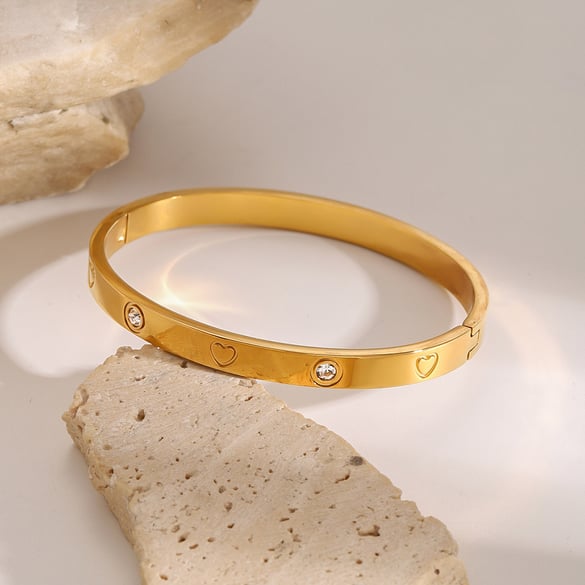 1 Piece Trendy Series Elegant Heart Shape Stainless Steel Gold Color Women's Bangles