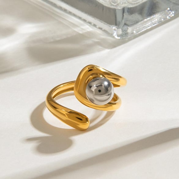 1 par de anillos individuales de acero inoxidable chapados en oro para mujer, estilo irregular, serie clásica Ins