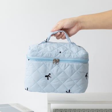 1 Piece Classic Travel Bowknot Portable Large Capacity Beauty Case With Random Printing Design Women's Quilted Cosmetic Bags h5 Picture5