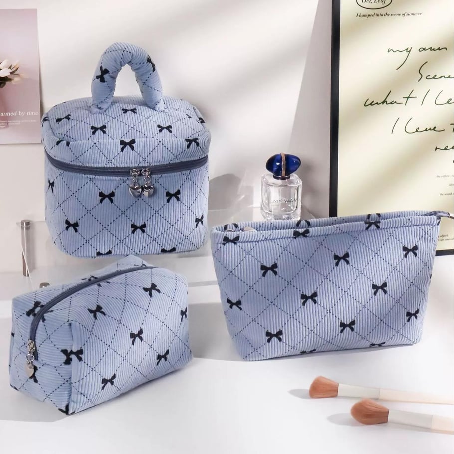 1 Piece Luxurious Series Sweet Bow Knot Corduroy Lightweight Women's Cosmetic Bags Picture5