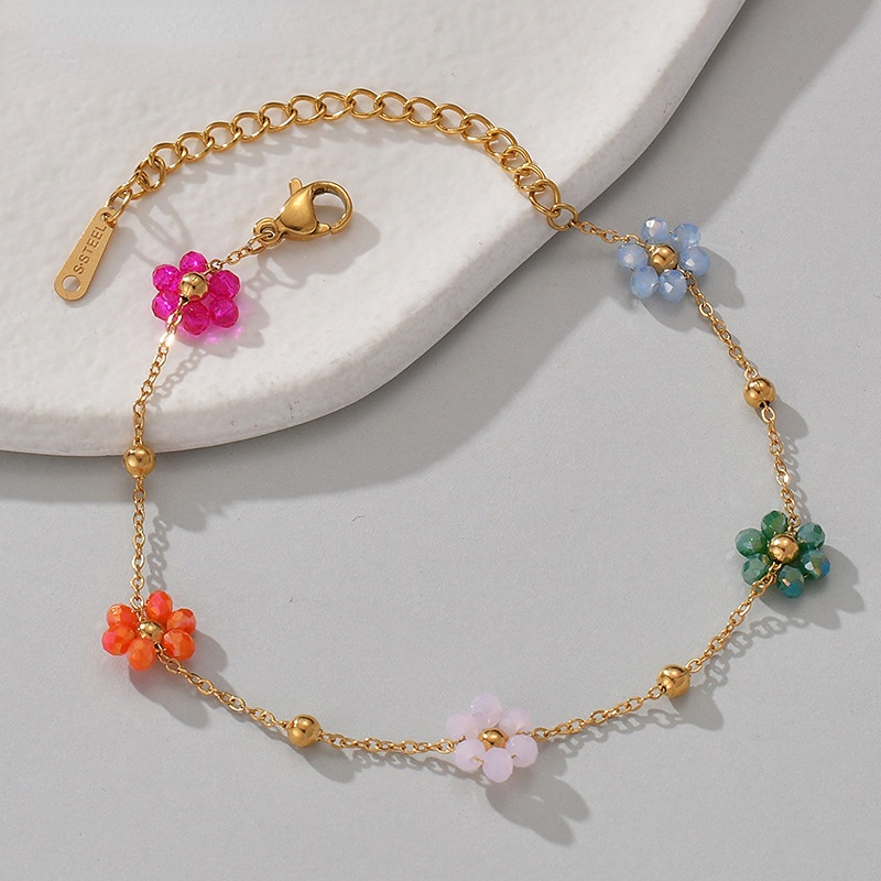 Bracelet chaîne en acier inoxydable pour femme, série simple, motif fleur douce, 1 pièce Image3