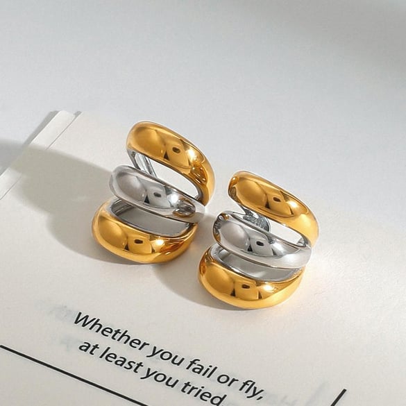 1 Pair Daily Series Minimalist Style Annular Stainless Steel Gold and Silver Color Women's Clip-on Earrings 2