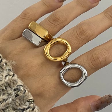 1 Stück Simple Series Europa und Amerika Ringförmige Edelstahl Goldfarben Plattierte Damenarmreifen h5 Bild7