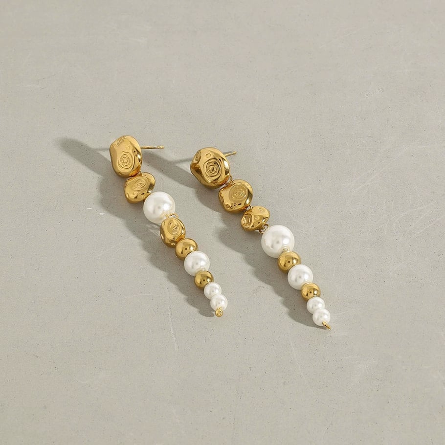 1 Pair Luxurious Series Retro Beads Stainless Steel Gold Color Women's Drop Earrings Picture6