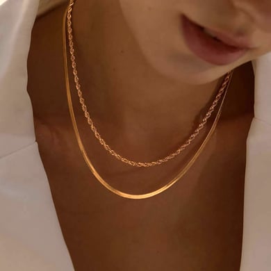 1 Stück Simple Series Lässige ringförmige Edelstahl-Halsketten mit 18 Karat Goldbeschichtung für Damen h5 Bild6