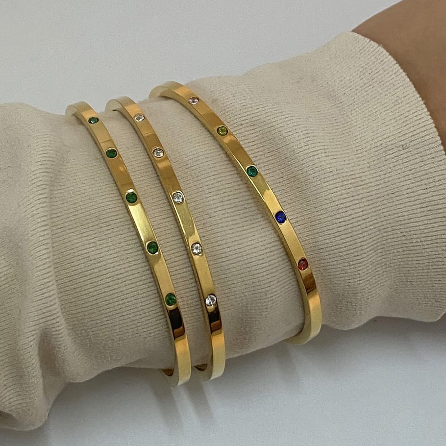 1 Piece Luxurious Series Classic Colorful Annular Stainless Steel Gold Color Women's Bangles Picture7