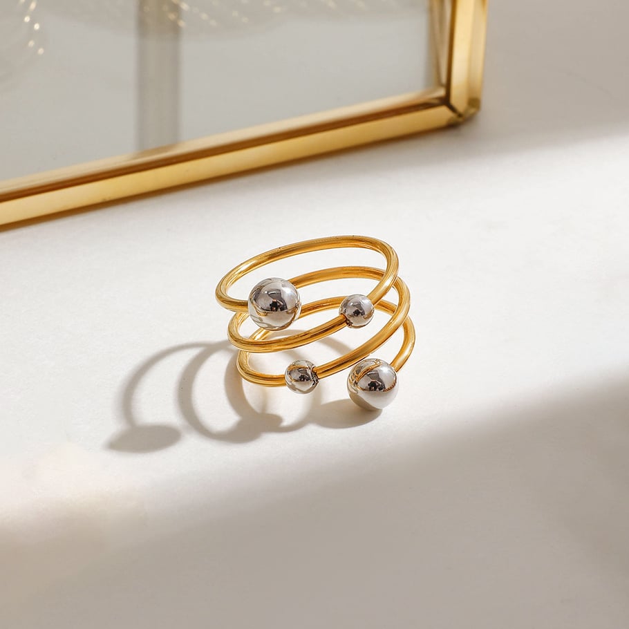 1 Piece Simple Series Personality Asymmetric Sphere Line Stainless Steel Gold Color Women's Single Rings Picture9