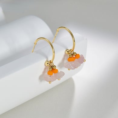 1 Pair Romantic Series Sweet Natural Stone Beads Gold Color Stainless Steel Women's Drop Earrings h5 Picture4