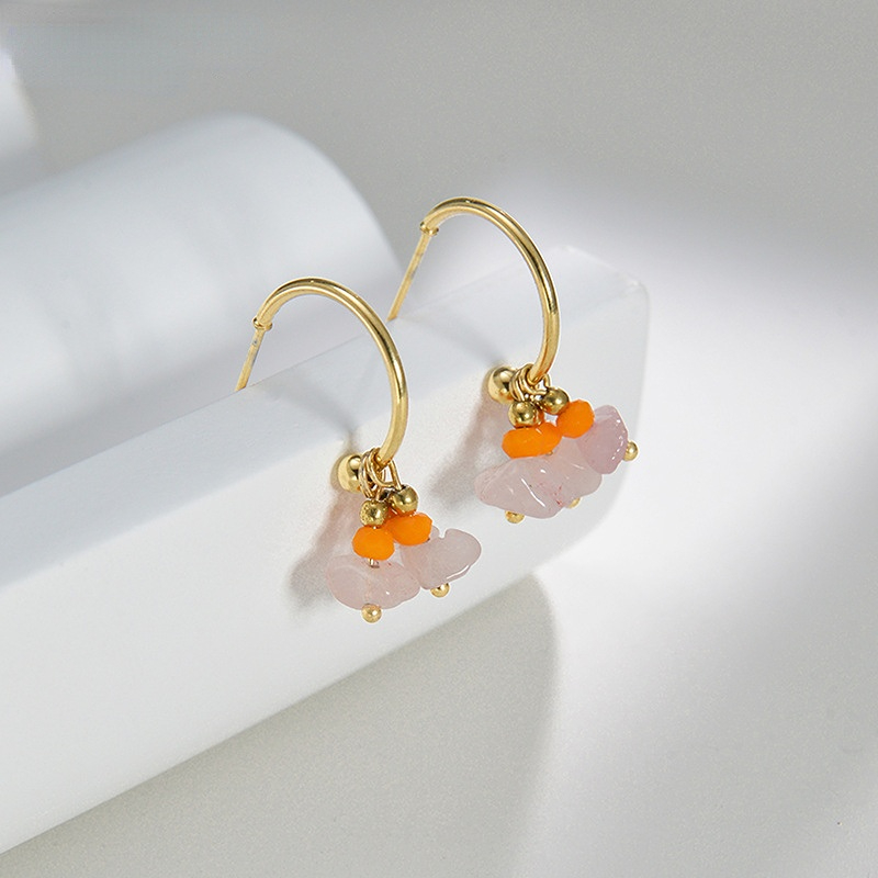 1 Pair Romantic Series Sweet Natural Stone Beads Gold Color Stainless Steel Women's Drop Earrings Picture4