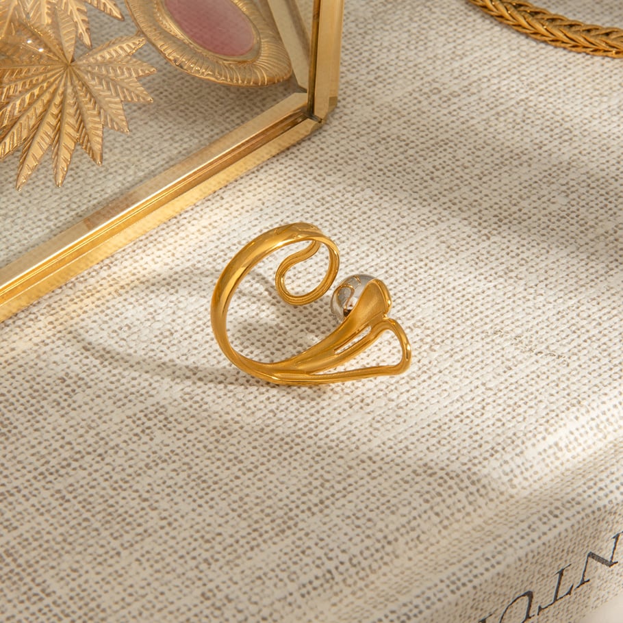 1 Piece Modern Series Fashionable Irregular Stainless Steel Gold Color Women's Single Rings Picture7