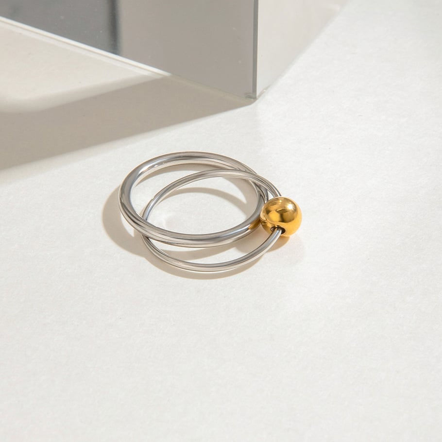 1 paio di anelli singoli da donna in acciaio inossidabile placcato oro della serie semplice Ins Style Line Immagine11