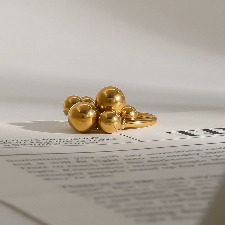 1 Piece Minimalist Series Casual Sphere Stainless Steel Gold Color Women's Single Rings Picture5