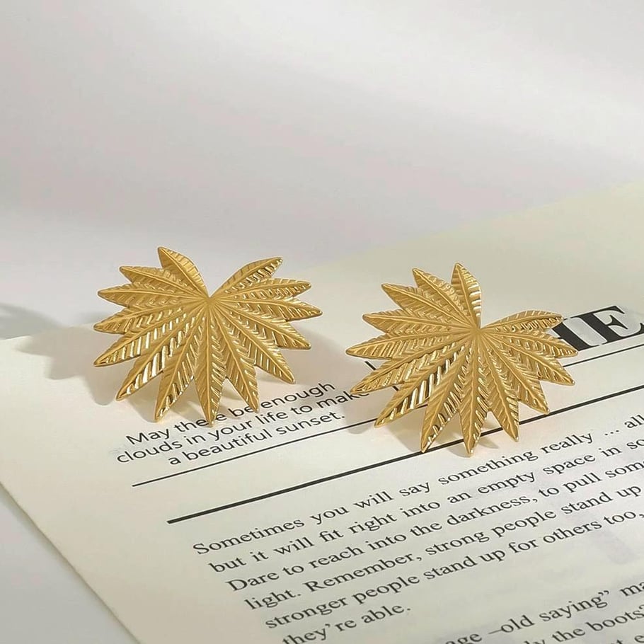 1 Pair Fashionable Series Original Design Leaf Stainless Steel Gold Color Women's Stud Earrings Picture6