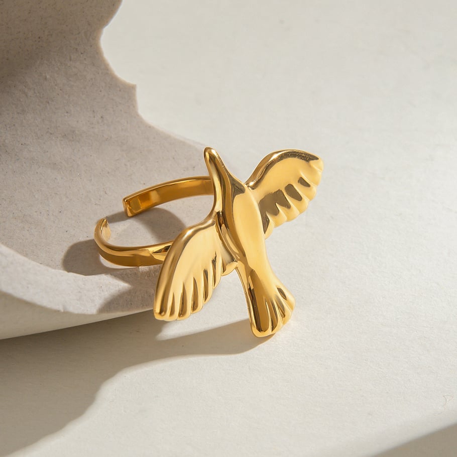 1 Pair Classic Series Natural Animal Stainless Steel 18K Gold Plated Women Adjustable Rings Picture5