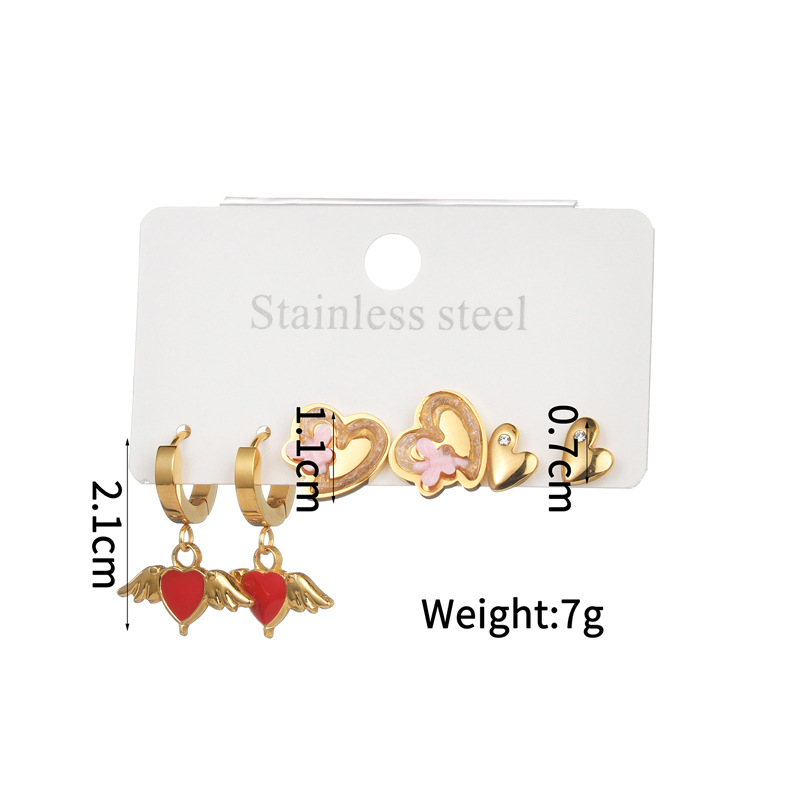 Juego de 1 par de pendientes de acero inoxidable con forma de corazón para mujer Imagen6