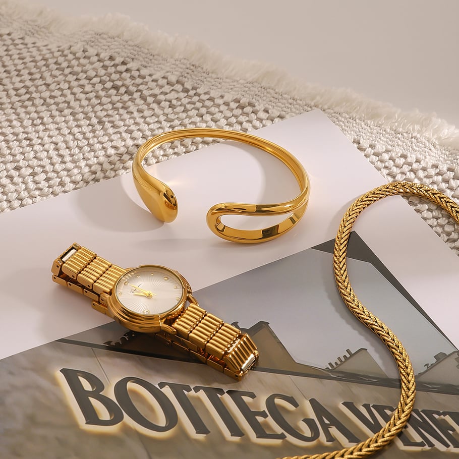 1 Piece Minimalist Series Classic Irregular Annular Stainless Steel Gold Color Women's Bangles Picture5