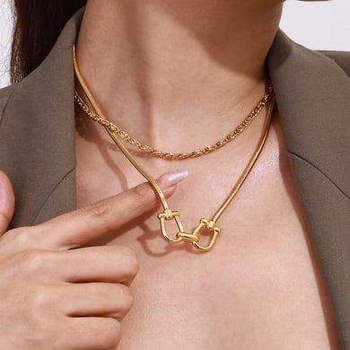 1 Piece Fashionable Series Original Design Line Stainless Steel Gold Color Women's Pendant Necklaces h5 Picture4