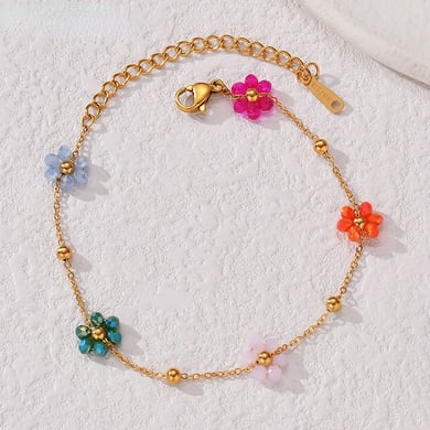 Bracelet chaîne en acier inoxydable pour femme, série simple, motif fleur douce, 1 pièce h5 Image5