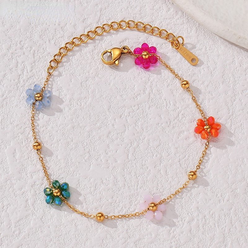 Bracelet chaîne en acier inoxydable pour femme, série simple, motif fleur douce, 1 pièce Image5