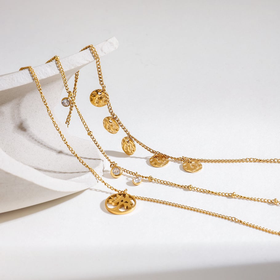 1 Piece Natural Series Elegant Tree Stainless Steel Gold Color Women's Layered Necklaces Picture5