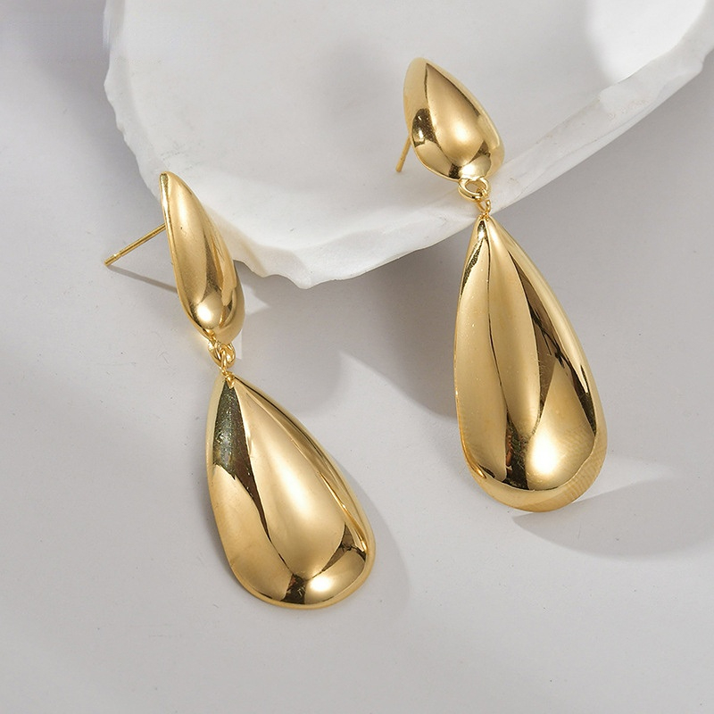1 Pair Modern Series Commute Droplet Shape Stainless Steel Gold Color Women's Drop Earrings Picture5