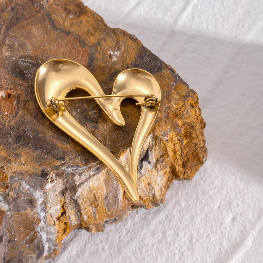 1 Piece Romantic Series Elegant Chic Heart Shape Stainless Steel Gold Color Women's Brooches Picture7