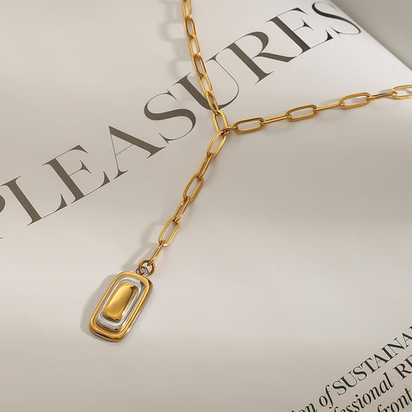 1 Piece Simple Series Modern Style Quadrilateral Stainless Steel Gold and Silver Color Women's Pendant Necklaces 2