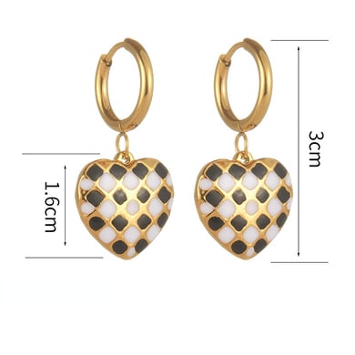 1 Pair Retro Checkerboard Color Heart Shape Gold Color Stainless Steel Women's Drop Earrings h5 Picture7