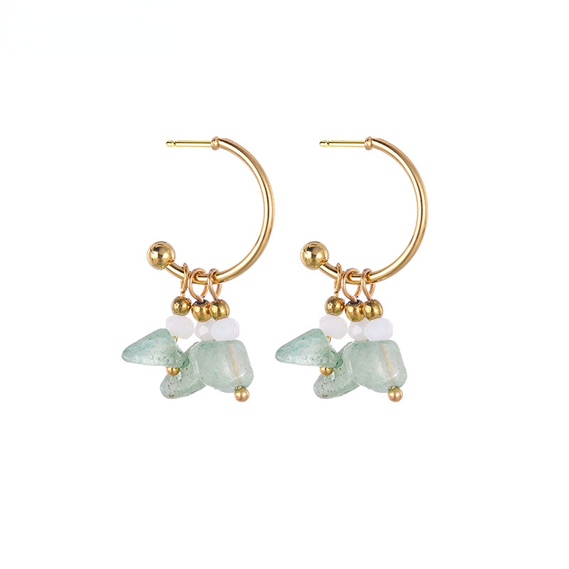 1 Pair Romantic Series Sweet Natural Stone Beads Gold Color Stainless Steel Women's Drop Earrings Picture9