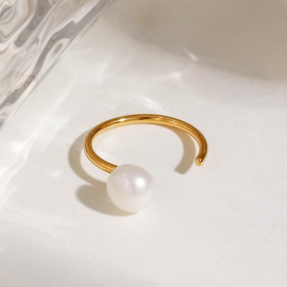 1 Piece Classic Series Gorgeous Line Stainless Steel Gold Color Women's Single Rings