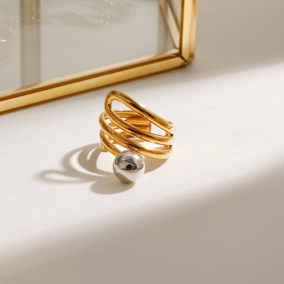 1 Piece Vogue Series Wave Line Solid Stainless Steel Gold and Silver Color Women's Single Rings Picture8