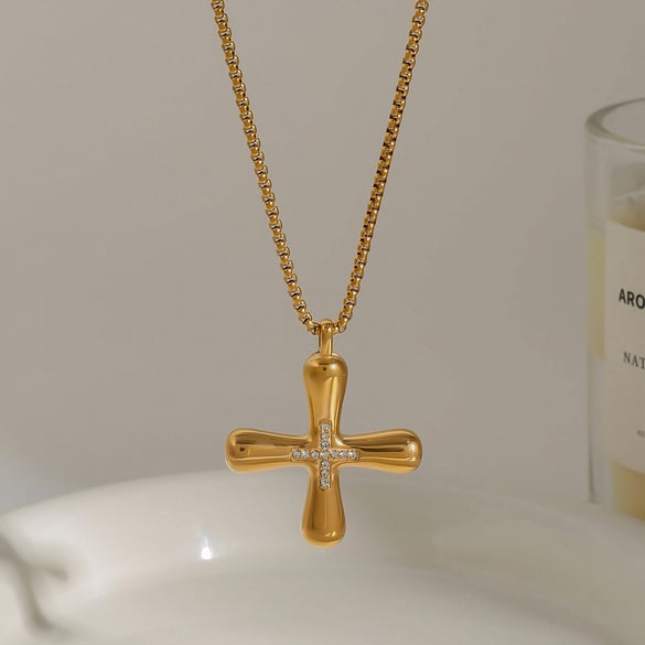 1 Stück Klassische Serie Elegante Kreuz Edelstahl Gold Farbe frauen Anhänger Halsketten 2
