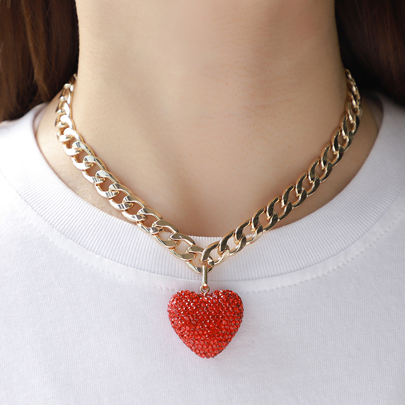 1 Piece Luxurious Series Retro Exquisite Red Heart Shape Copper Women's Pendant Necklaces Picture8