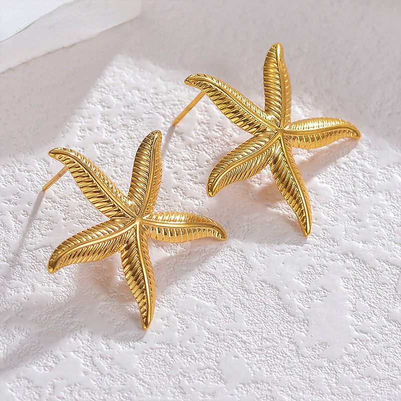 1 Pair Minimalist Style Vacation Starfish Shape Stainless Steel Gold Color Women's Stud Earrings Picture6