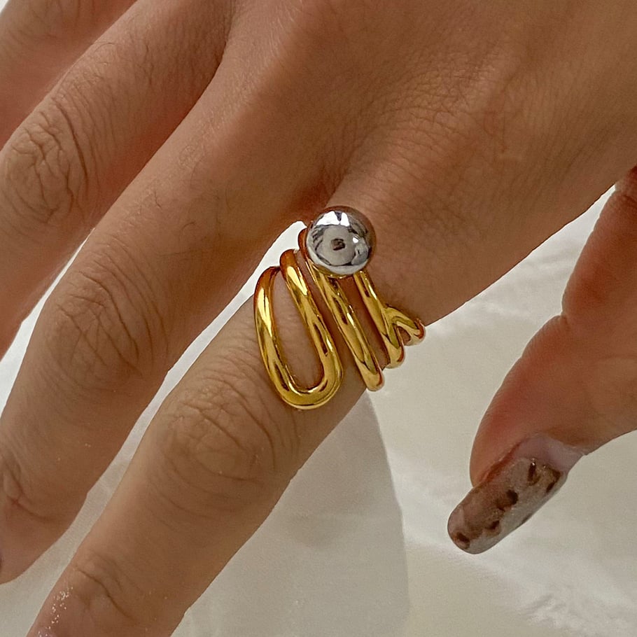 1 Piece Vogue Series Wave Line Solid Stainless Steel Gold and Silver Color Women's Single Rings Picture6