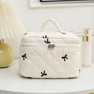 1 Piece Classic Travel Bowknot Portable Large Capacity Beauty Case With Random Printing Design Women's Quilted Cosmetic Bags h5 Picture11