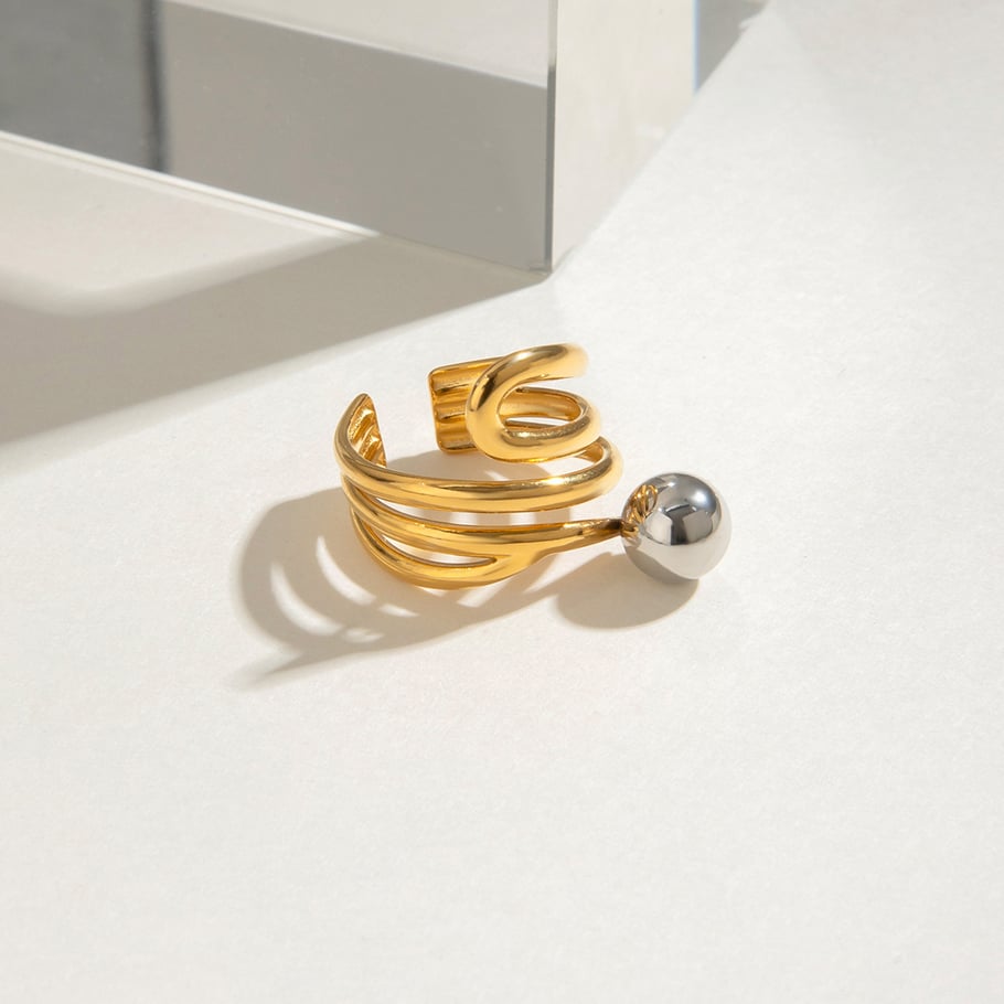 1 Piece Vogue Series Wave Line Solid Stainless Steel Gold and Silver Color Women's Single Rings Picture7