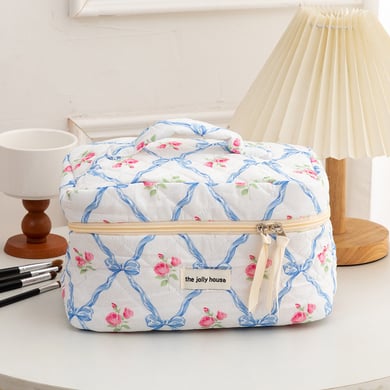 1 Piece Luxurious Floral Portable Large Capacity Beauty Case With Random Printing Design Women's Blue Cosmetic Bags h5 Picture5