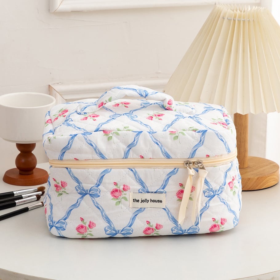 1 Piece Luxurious Floral Portable Large Capacity Beauty Case With Random Printing Design Women's Blue Cosmetic Bags Picture5