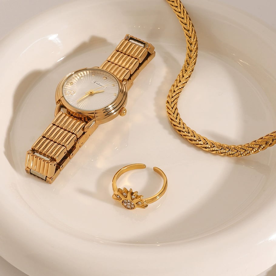 1 Paar verstellbare Ringe für Damen im Sonne/Mond-Stil der ethnischen Serie im Ins-Stil aus Edelstahl mit Goldbeschichtung Bild7