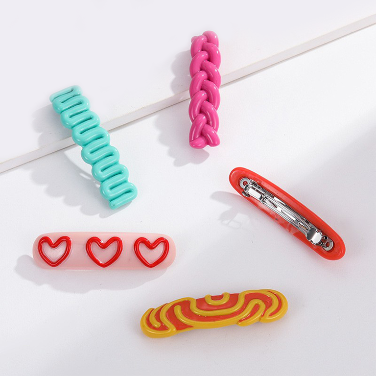 1 pieza de pinzas para el cabello de resina de colores mixtos, serie romántica, para mujer Imagen4