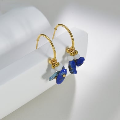 1 Pair Romantic Series Sweet Natural Stone Beads Gold Color Stainless Steel Women's Drop Earrings h5 Picture5