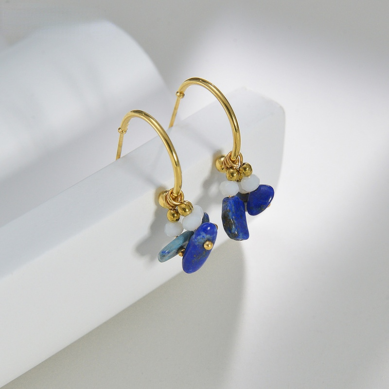 1 Pair Romantic Series Sweet Natural Stone Beads Gold Color Stainless Steel Women's Drop Earrings Picture5
