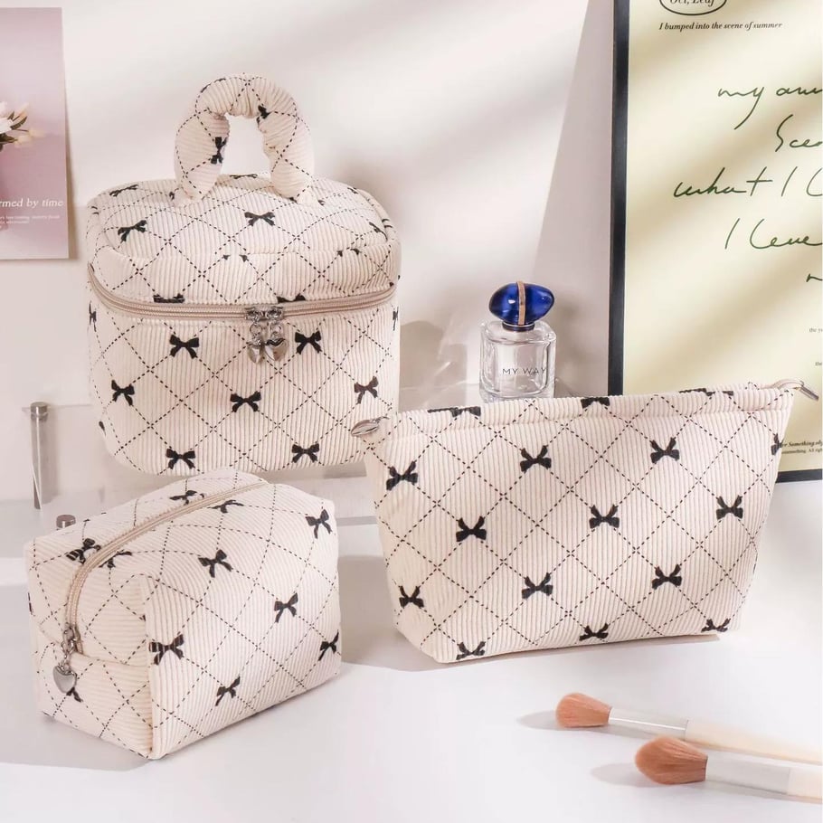 1 Piece Luxurious Series Sweet Bow Knot Corduroy Lightweight Women's Cosmetic Bags Picture4