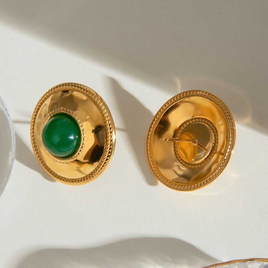 1 Pair Trendy Series Chic Annular Stainless Steel Gold Color Natural Stone Women's Stud Earrings Picture5